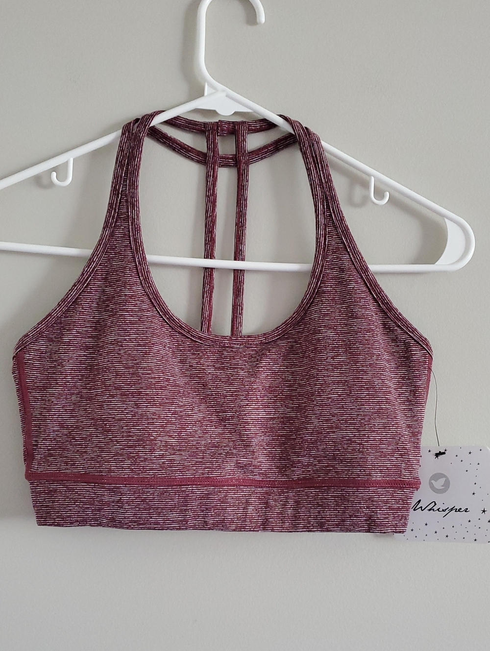NWT Whisper Anna Strappy Racerback Birgundy Stripe Sports Bra Sz S Sporty Gym